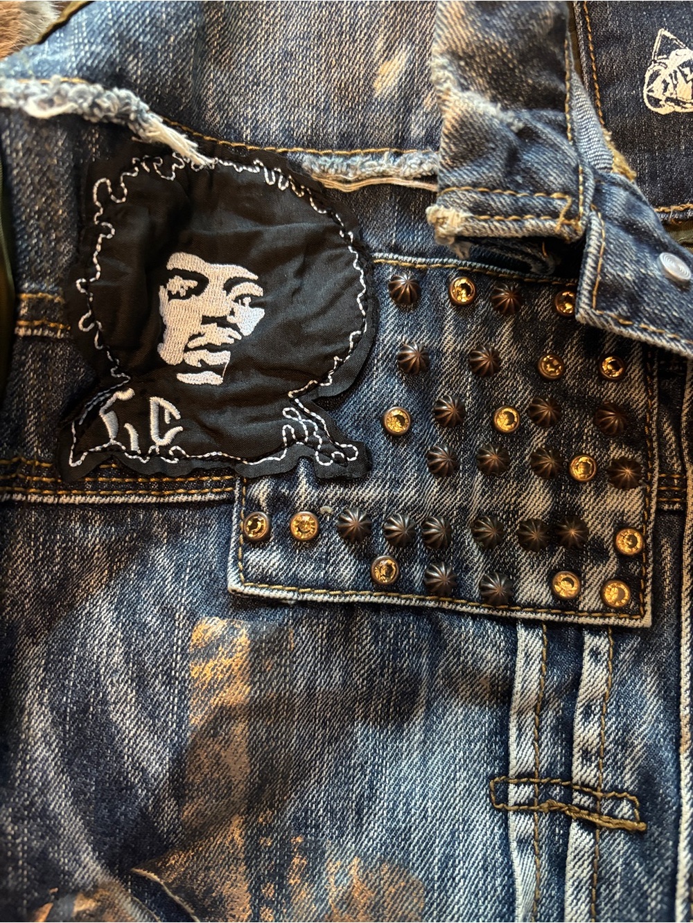 Vintage Americana Mixed Media Bomber Jacket Jimi Hendrix Patch Streetwear XL NWT - Picture 13 of 13
